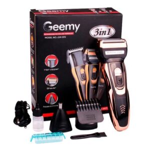 Акумуляторна машинка для стрижки Geemy GM-595 3-в-1 – тример для бороди, електробритва та насадка для носа й вух BT