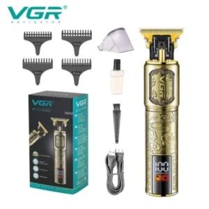Професійний тример VGR V-073 для стрижки волосся, бороди та вусів, акумуляторний, LED-дисплей, USB Type-C, 4 насадки, Gold ВТ