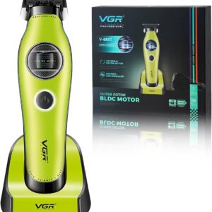 Професійна машинка для стрижки волосся VGR V-880T Green з BLDC-мотором, керамічним лезом, LED-дисплеєм та док-станцією BT