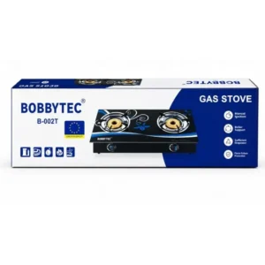 Газова настільна плита BobbyTec B-002T на 2 конфорки для балонного газу, компактна, емальована BT