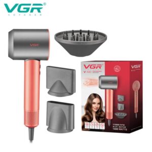 Фен професійний VGR V-440 Pink з іонізацією, 3 насадки, 3 режими температури та обдуву, 1400W ВТ