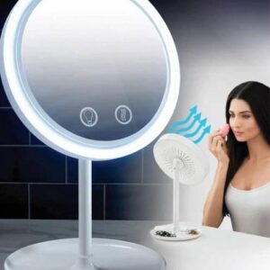 Косметичне дзеркало LED Fan Mirror із підсвічуванням, вентилятором і 5-кратним збільшенням, USB MS