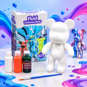 Набір для творчості Fluid Bear — великий ведмедик Bearbrick 23 см із фарбами для флюїд-арту JM