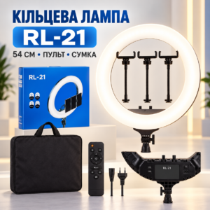 Кільцева LED-лампа RL-21, 54 см, із пультом, трьома тримачами для смартфонів і сумкою JM