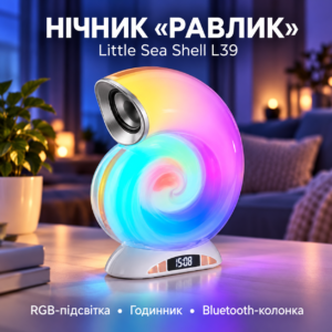 Нічник «Равлик» Little Sea Shell L39 RGB 3 в 1 — різнокольорове світло, годинник і Bluetooth-колонка JM