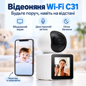 Камера-відеоняня Wi-Fi C31 із вбудованим екраном — спостереження за малюком і двосторонній зв’язок JM